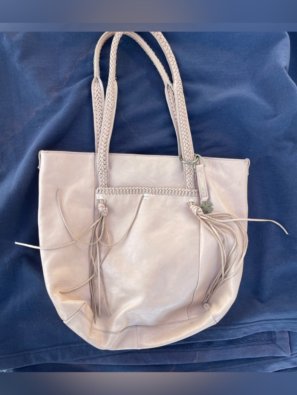 Lucky Brand Light Taupe Leather Tote with Braided Handles
